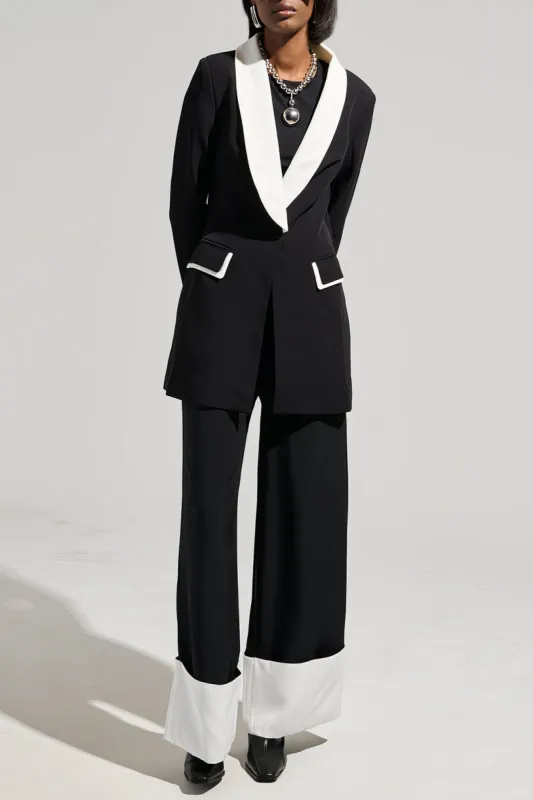 Patchwork Contrast V-neck Blazer And Wide Leg Pants Set sold by Micas