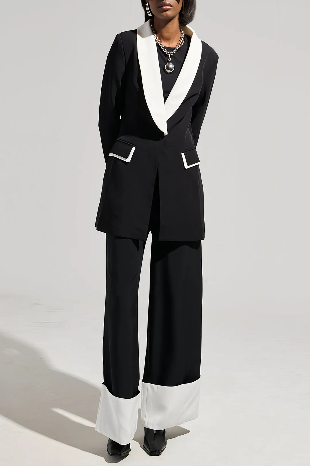 Patchwork Contrast V-neck Blazer And Wide Leg Pants Set sold by Micas