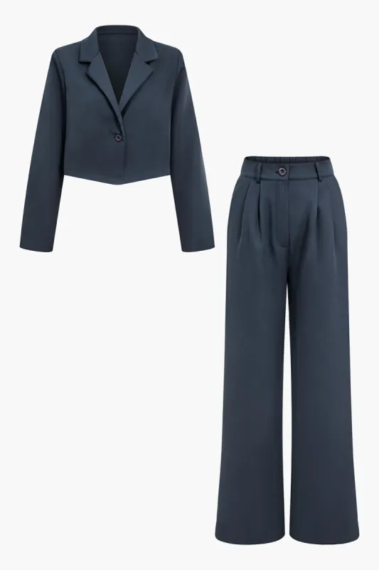 Notched Lapel Blazer And High Waist Trousers Set sold by Micas