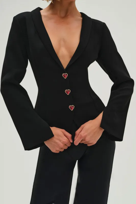 Heart-shaped Crystal Button V-neck Blazer sold by Micas