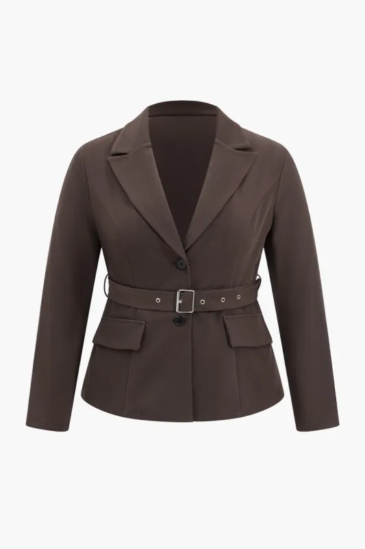 Plus Size Belted Notched Lapel Blazer sold by Micas