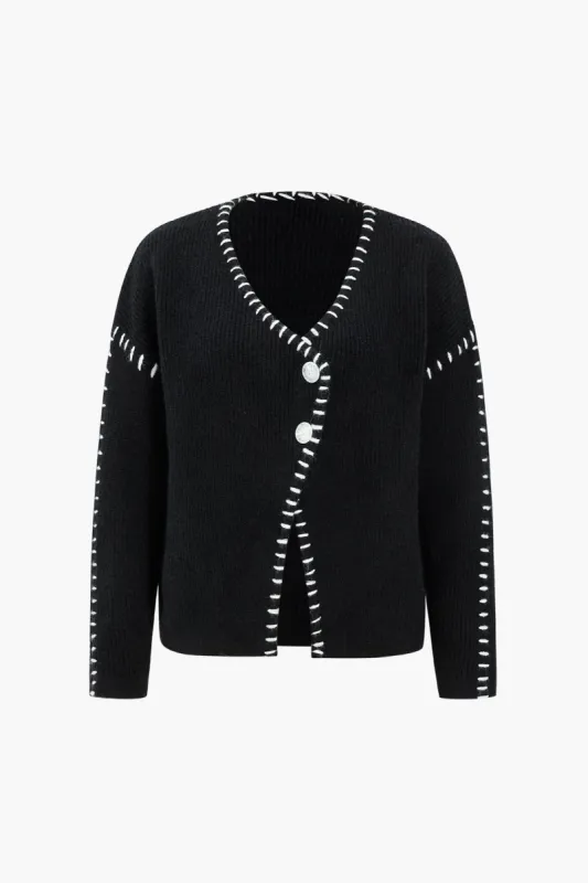 Knit Contrast Binding Button Cardigan sold by Micas
