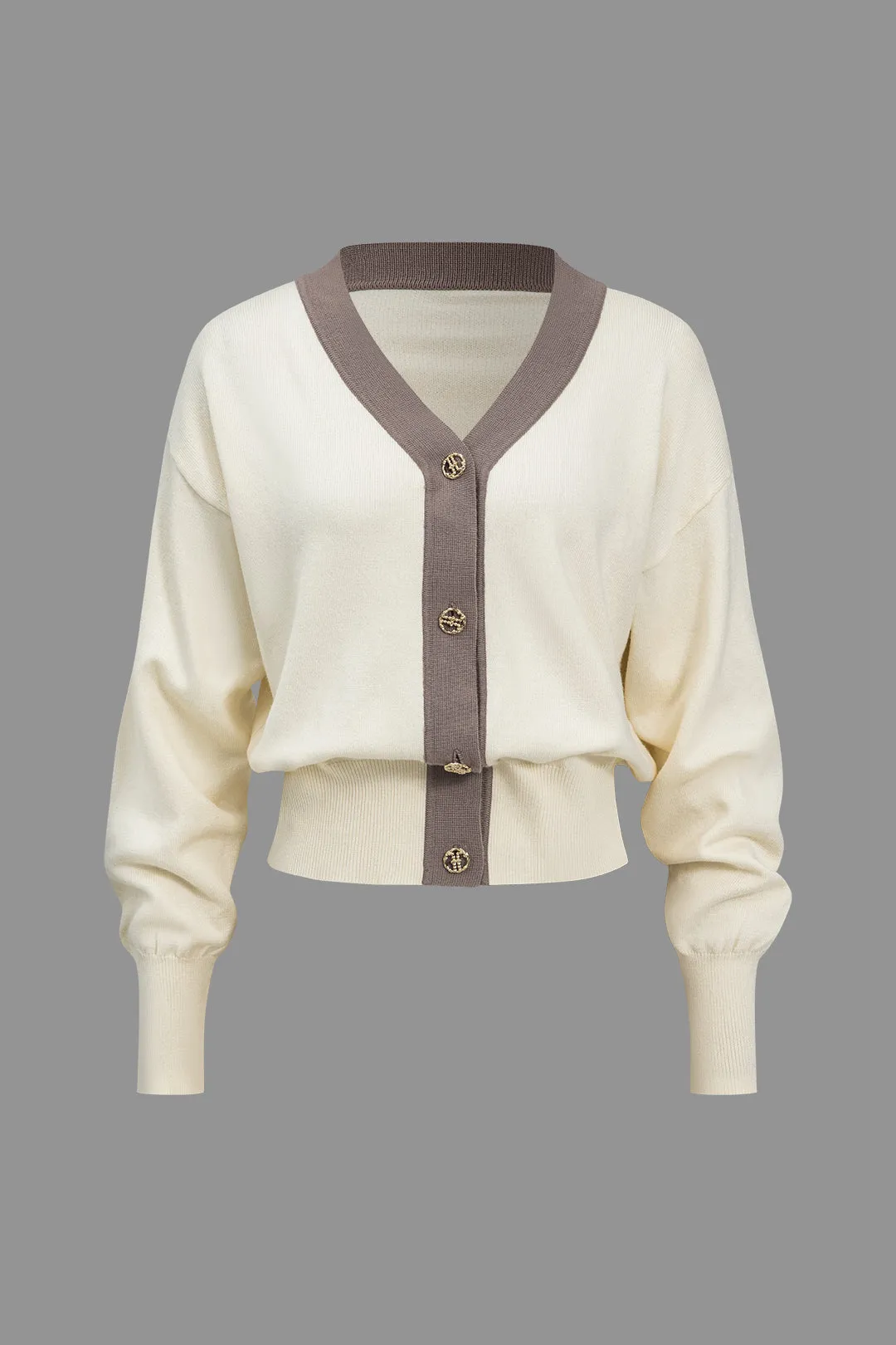 Kontrastknap sweater cardigan sold by Micas