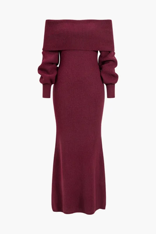 Off Shoulder Long Sleeve Sweater Dress sold by Micas