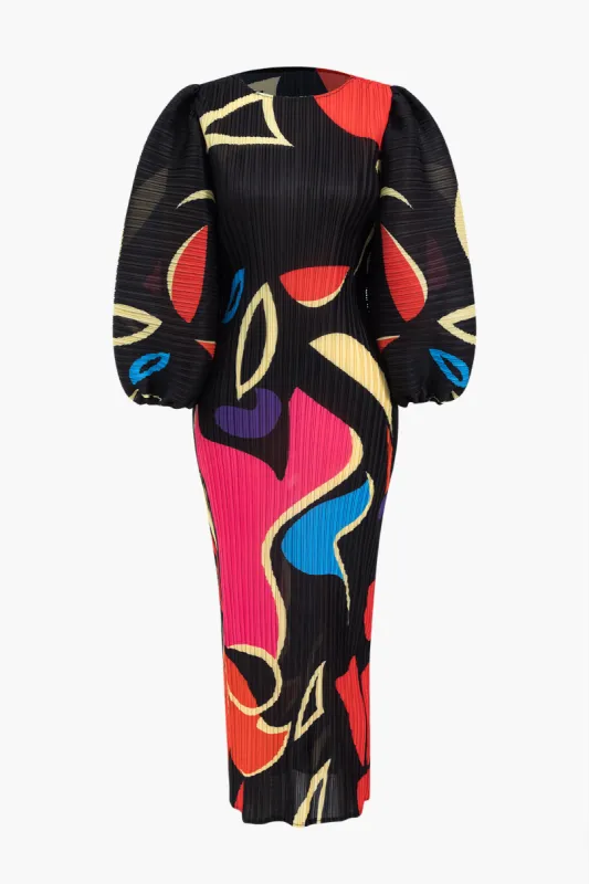 Abstract Print Lantern Sleeve Maxi Dress sold by Micas