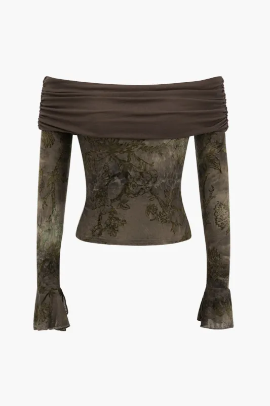 Retro Floral Bell Sleeve Long-Sleeve Top sold by Micas