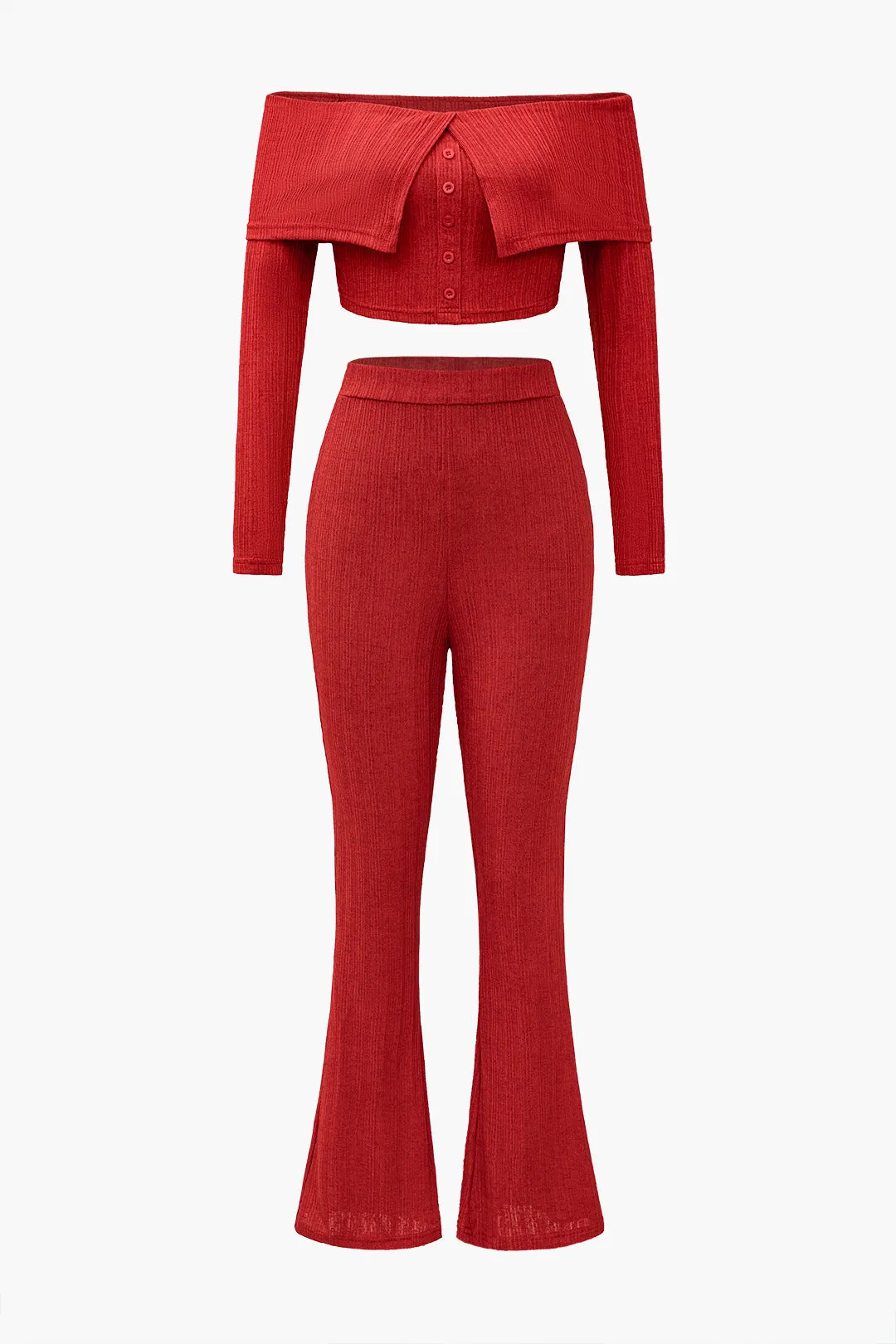 Off skulder beskåret top og blussede benbukser sæt sold by Micas