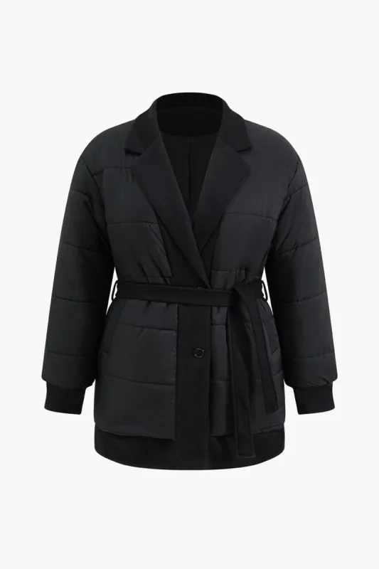 Plus Size Tie Front Patchwork Coat sold by Micas