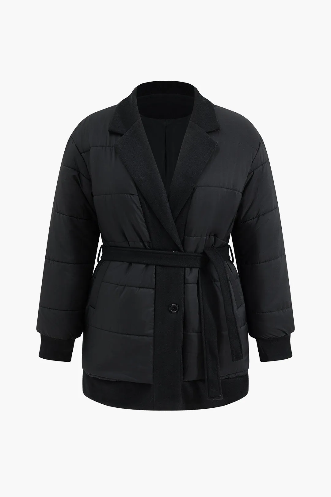Plus Size Tie Front Patchwork Coat sold by Micas