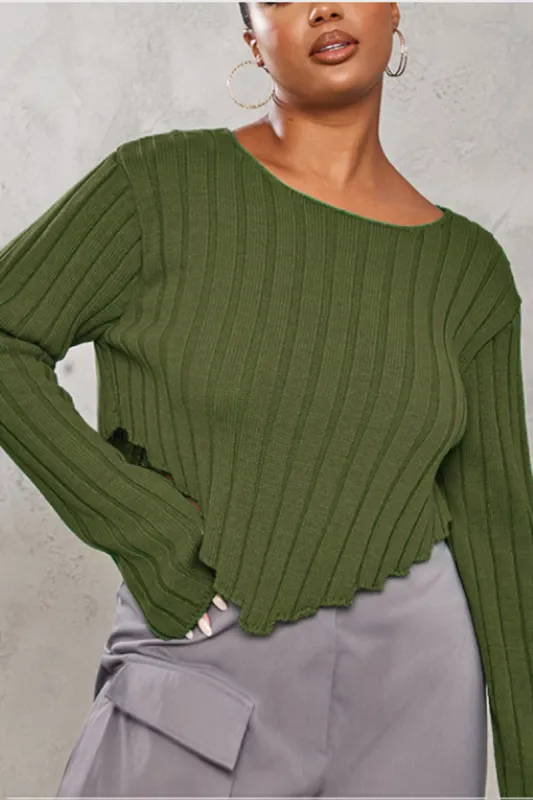 Plus Size Knit Asymmetrical Long-Sleeve Top sold by Micas