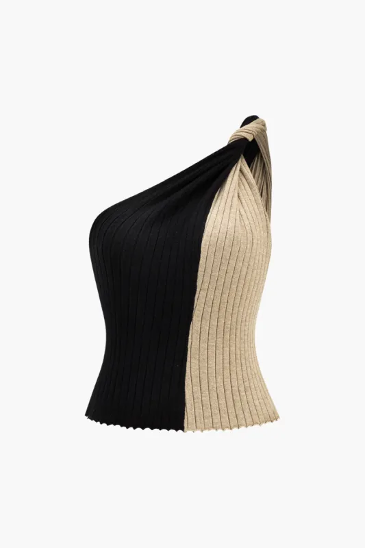 Asymmetrisk patchwork strik tank top sold by Micas