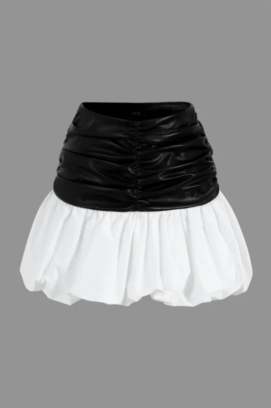 Faux Leather Patchwork Ruched Skirt sold by Micas