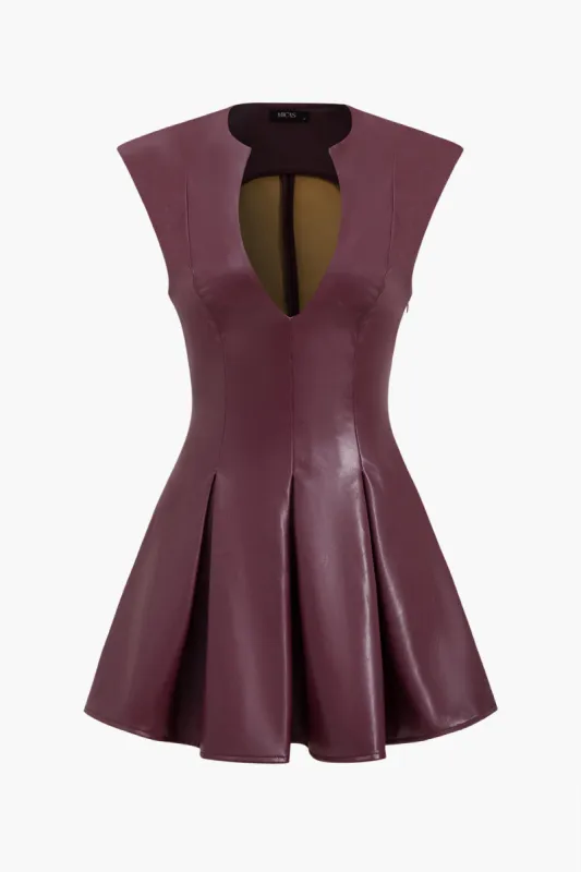 Faux Leather Ruched Zipper Sleeveless Mini Dress sold by Micas
