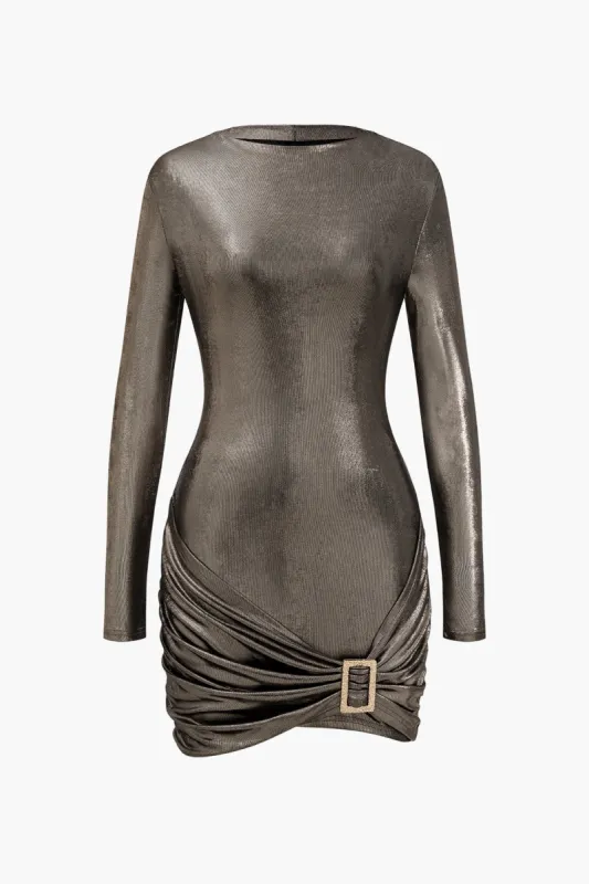 Metallic Ruched Long Sleeve Mini Dress sold by Micas
