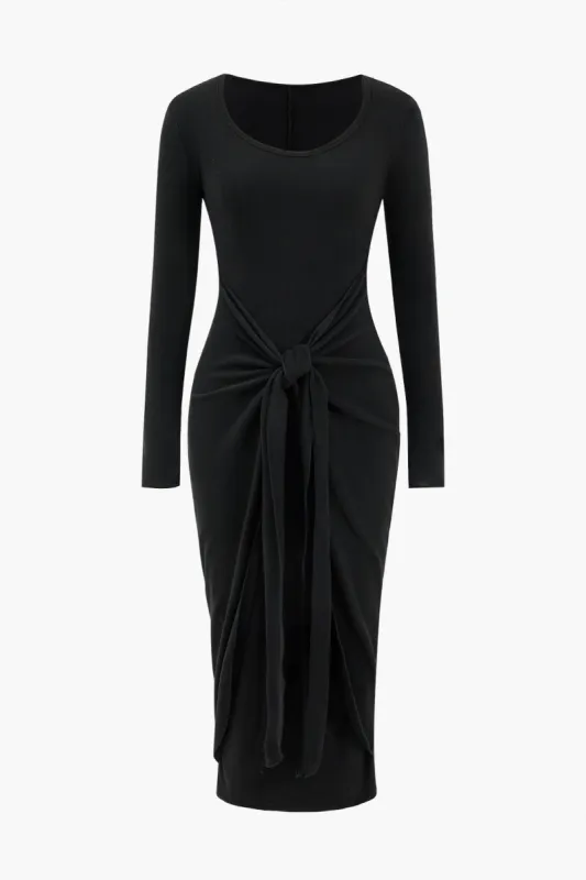 Tie Long Sleeve Midi Dress sold by Micas