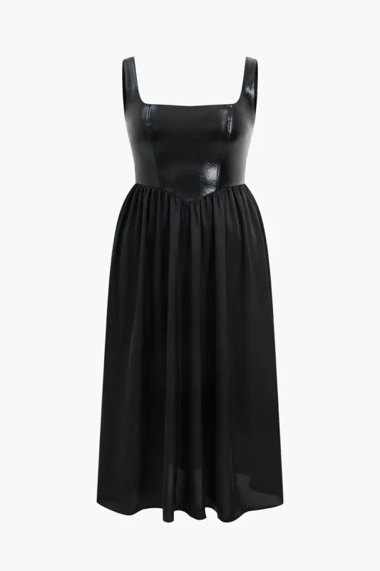 Plus Size Faux Leather Sleeveless Patchwork Maxi Dress sold by Micas