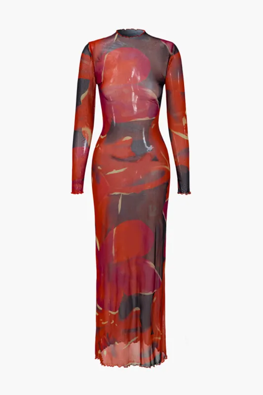 Mesh langærmet tungerkant maxi kjole sold by Micas