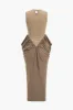 Ruched ærmeløs rund hals spalte maxi kjole sold by Micas