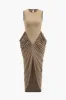 Ruched ærmeløs rund hals spalte maxi kjole sold by Micas