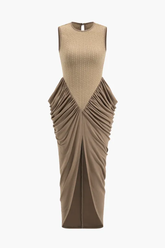 Ruched ærmeløs rund hals spalte maxi kjole sold by Micas