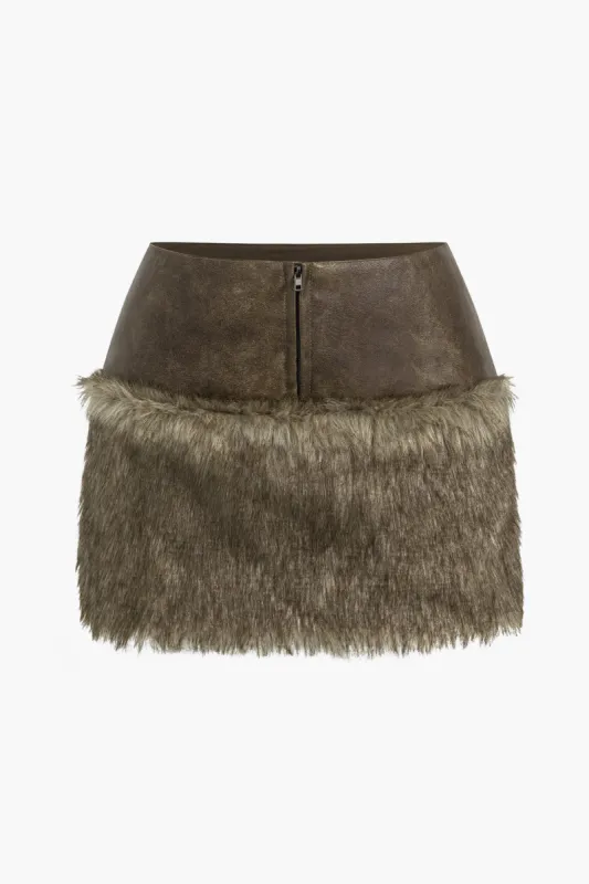 Faux læder patchwork lynlås nederdel sold by Micas