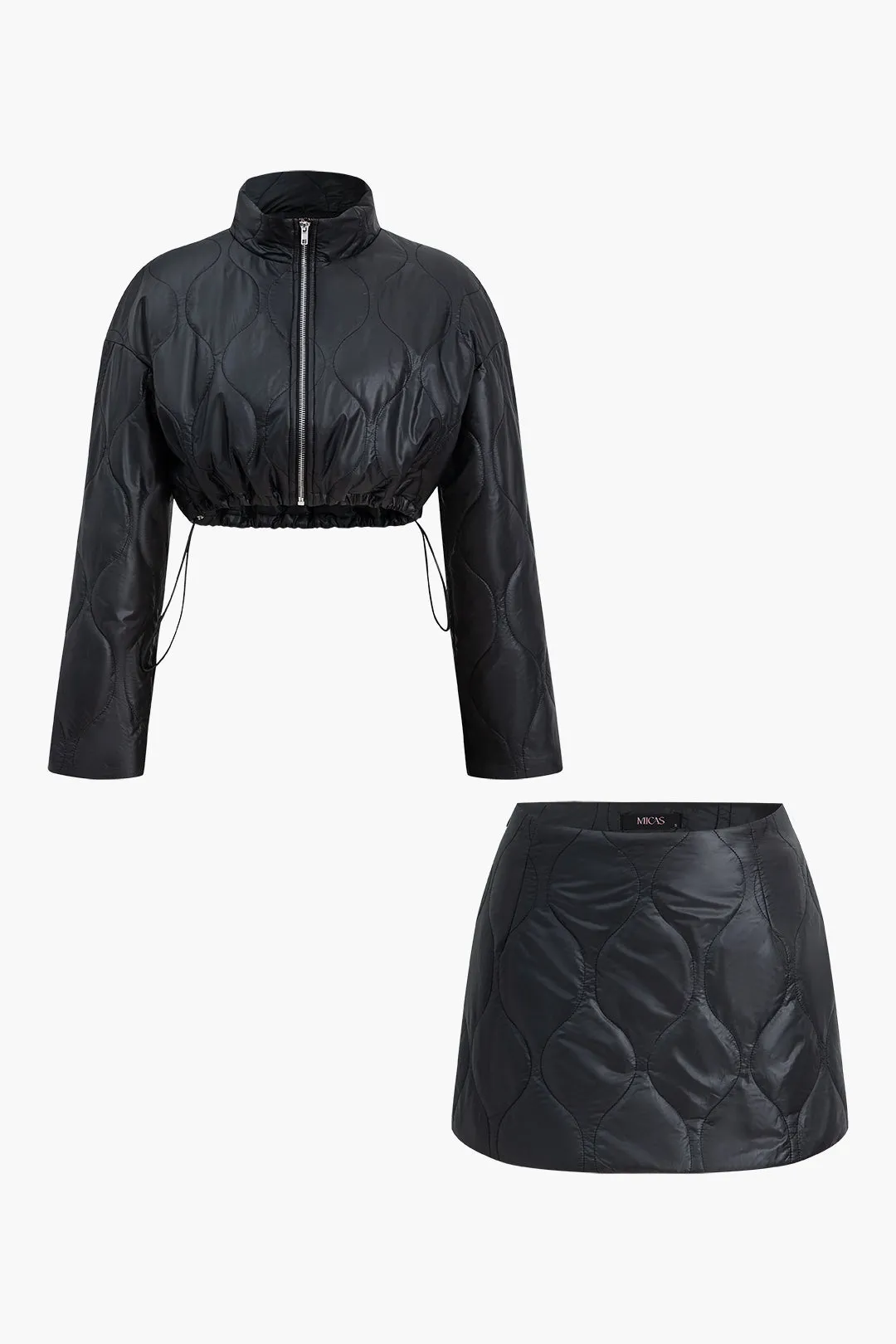 Padded Cropped Jacket And Mini Skirt Set sold by Micas