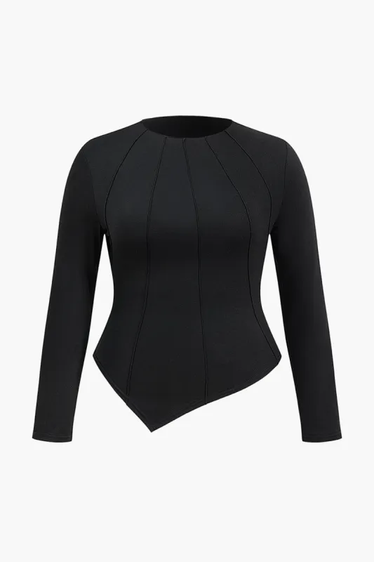 Plus størrelse asymmetrisk langærmet rund hals top sold by Micas