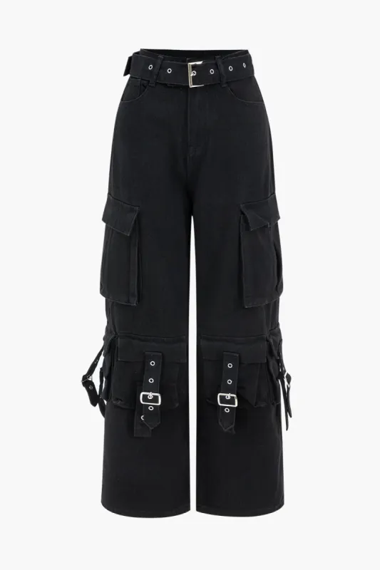 Denim bælte høj talje flere lomme jeans sold by Micas