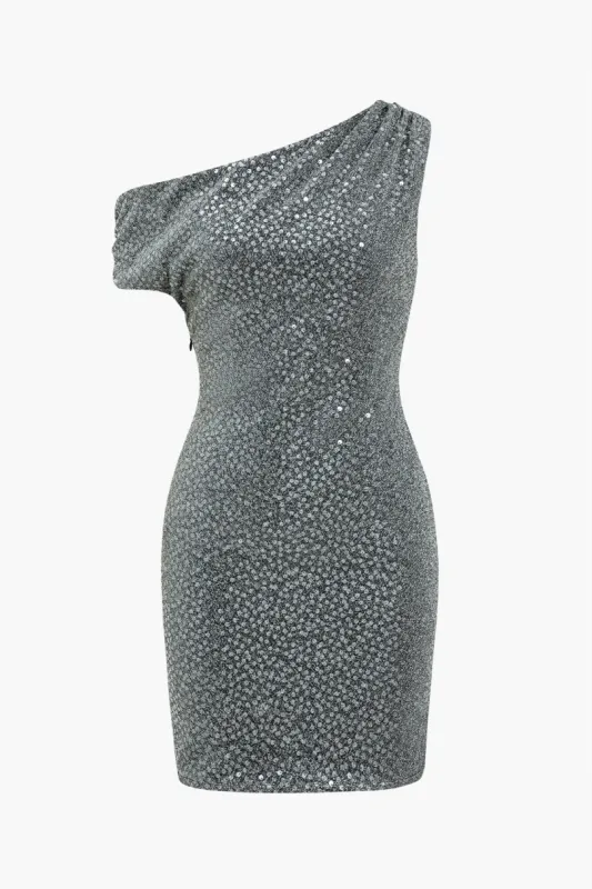 Asymmetrical Short Sleeve Sequin Mini Dress sold by Micas