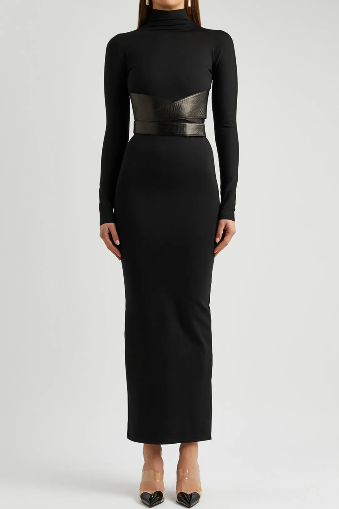 Patchwork Faux Leather Long Sleeve Maxi Dress sold by Micas product image thumbnail 2