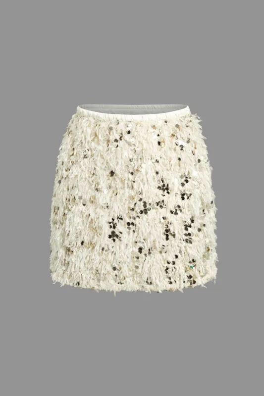 Sequin Feather Fringe nederdel sold by Micas