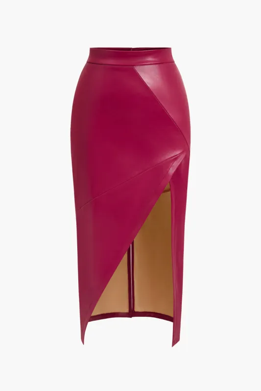 Asymmetrical High Waist Faux Leather Skirt sold by Micas