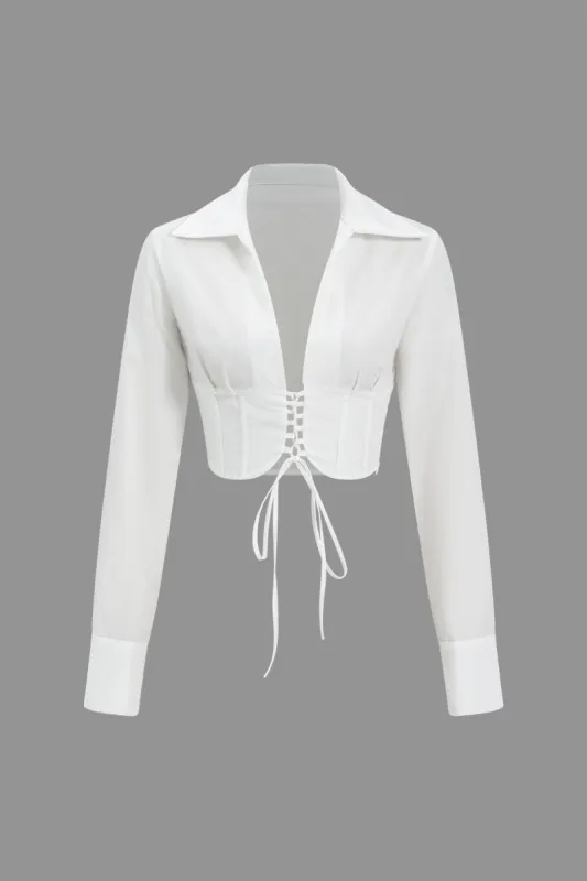 Lace-Up Tie-Up Long-Sleeve Shirt sold by Micas