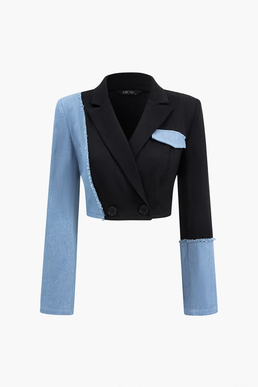 Patchwork denim noteret lapel blazer og nederdel sæt sold by Micas product image thumbnail 2