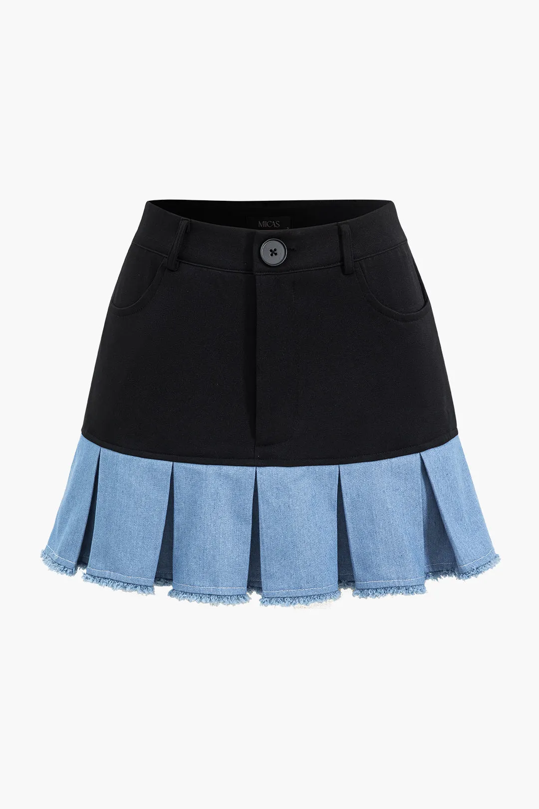 Patchwork denim noteret lapel blazer og nederdel sæt sold by Micas product image thumbnail 4