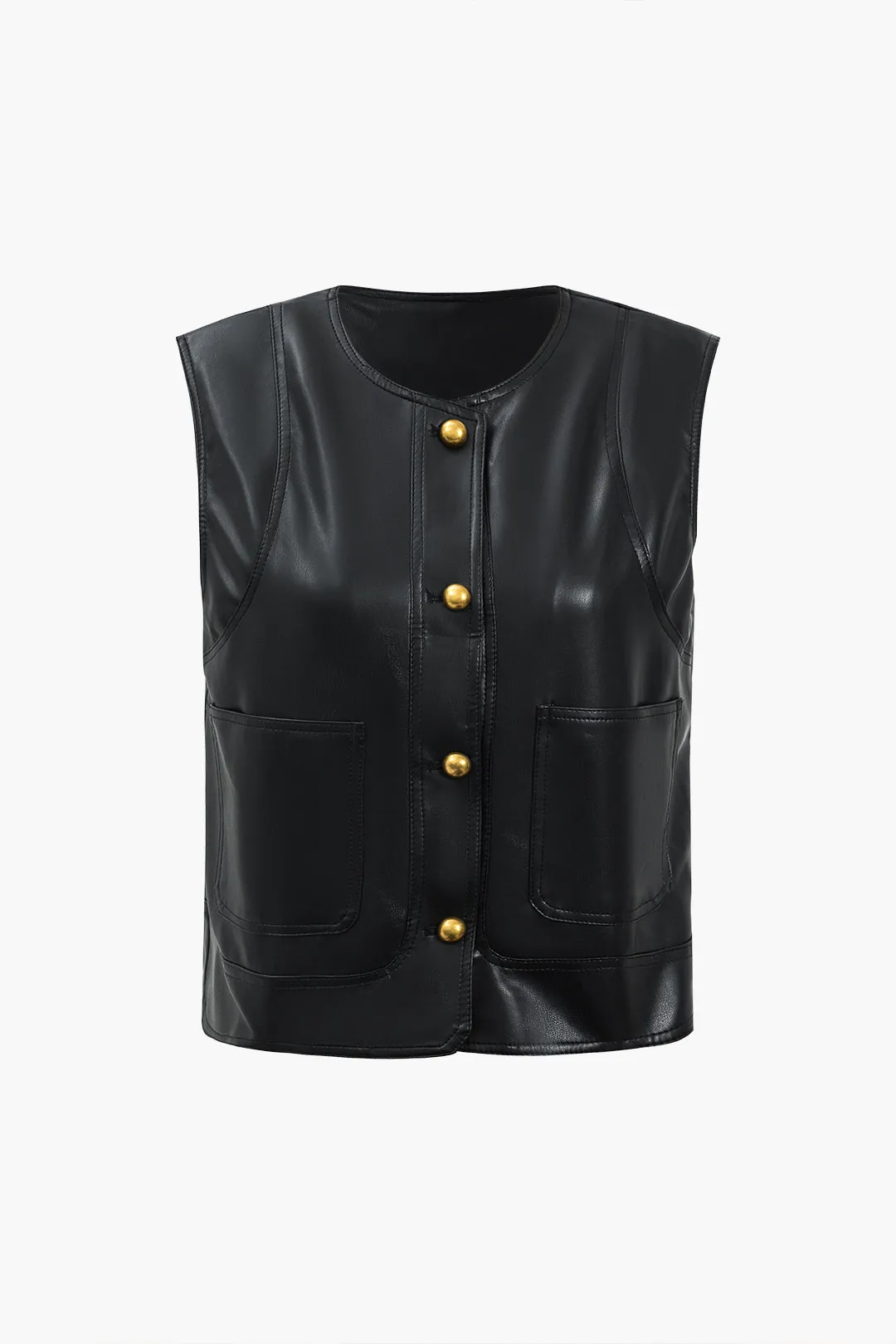 Faux Leather Button Detail Vest sold by Micas