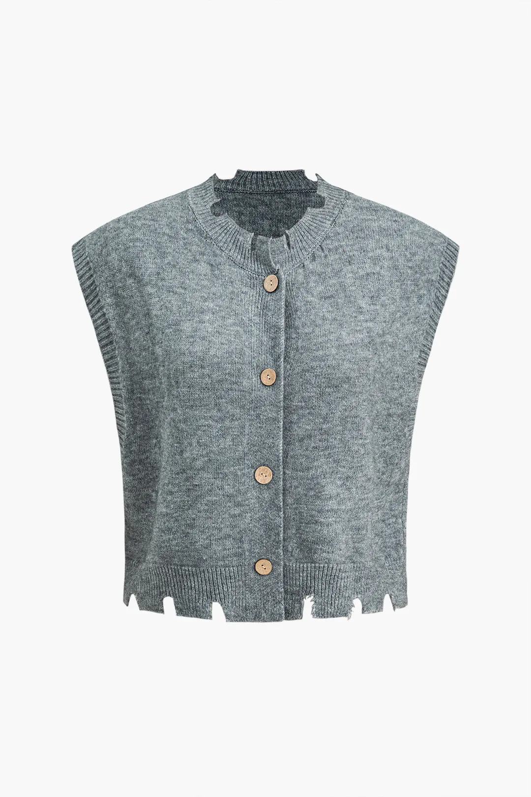 Knit Button Distressed Vest sold by Micas