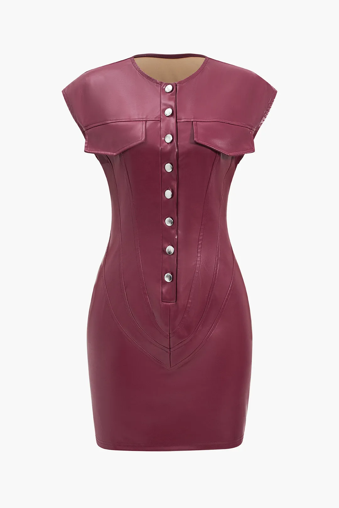 Faux Leather Button Mini Dress sold by Micas