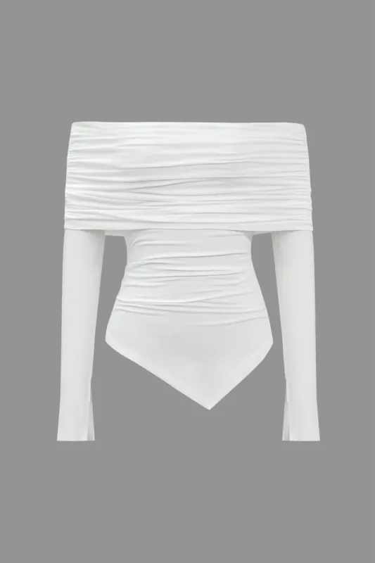 Ruched Asymmetrical Off Shoulder Long-Sleeve Top sold by Micas