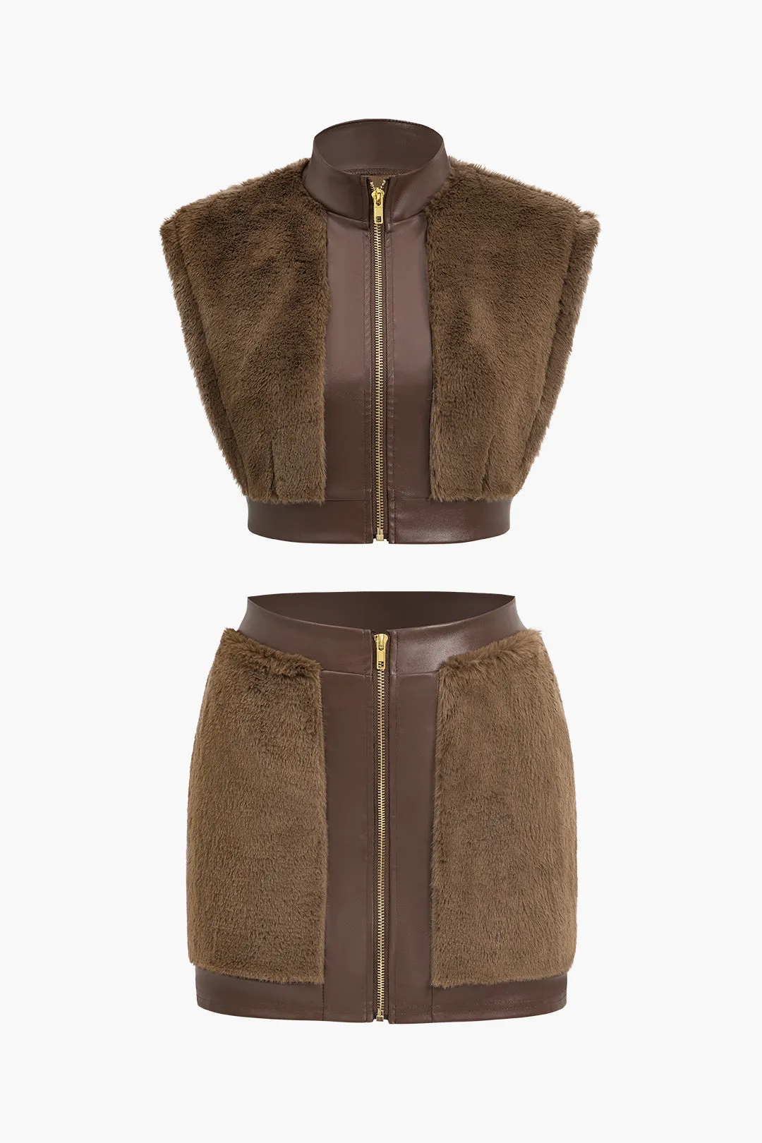 Faux læder patchwork pels nederdel sæt sold by Micas