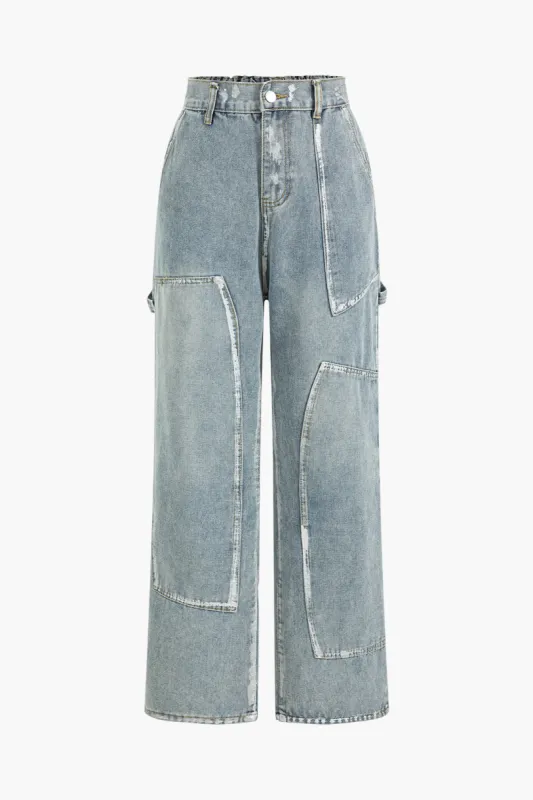 Denim patchwork design jeans sold by Micas