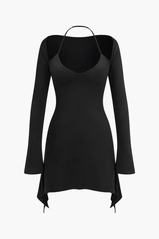 Long Sleeve Halter Neck Backless Mini Dress sold by Micas