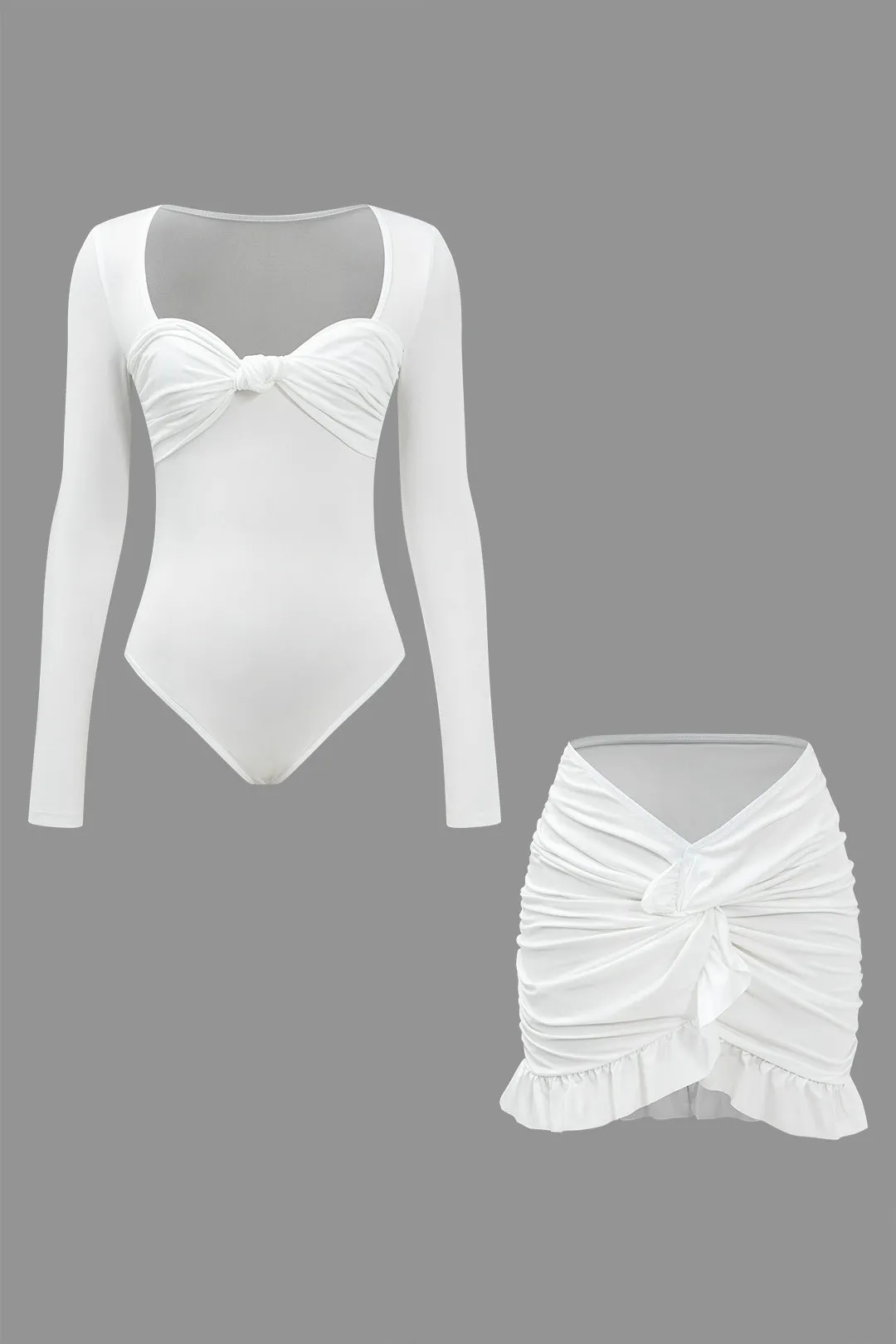 Knot Long Sleeve Top And Ruffle Ruched Detail Skirt Set sold by Micas