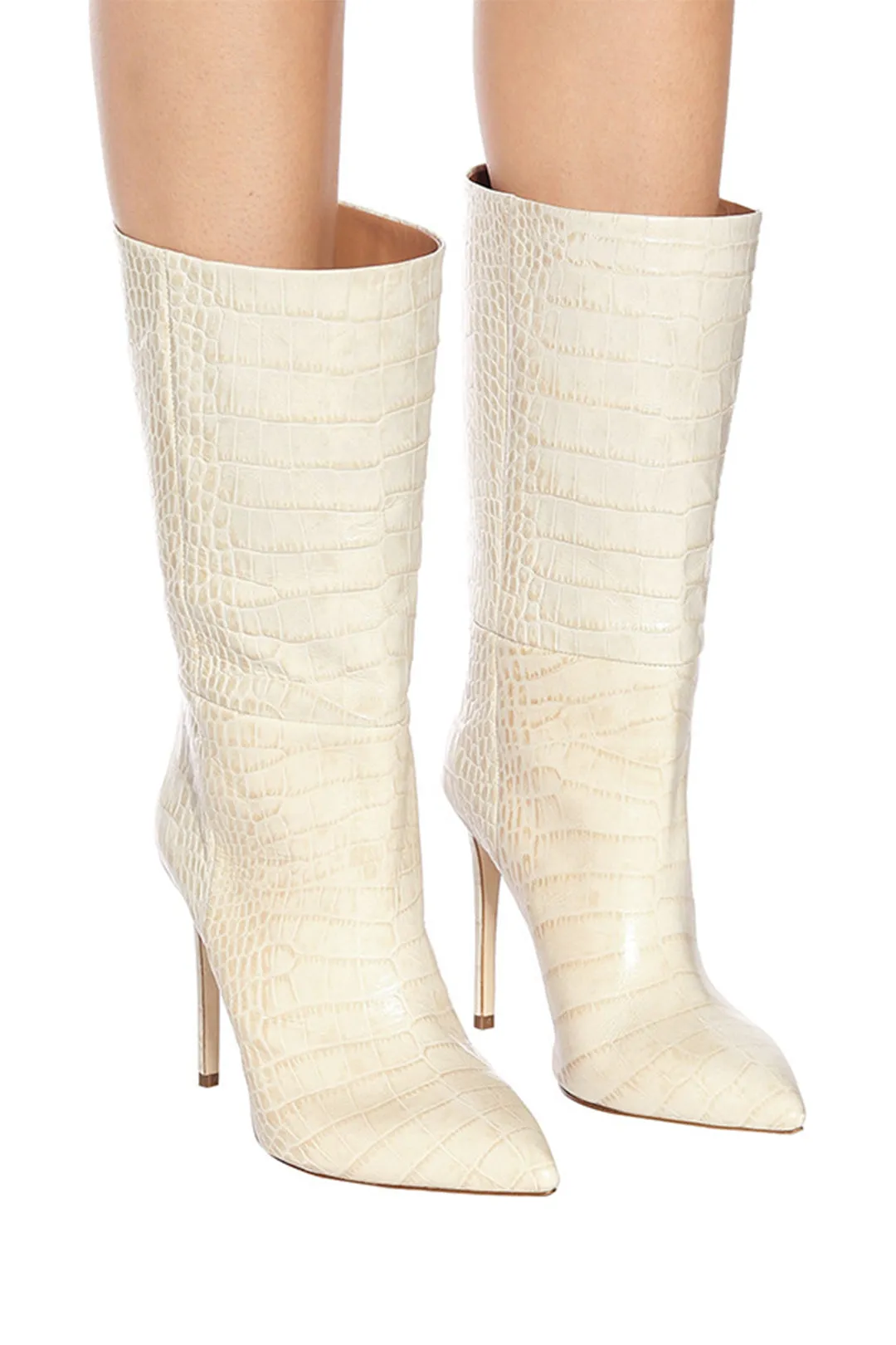 Pointed Faux Leather Crocodile Mid Calf Boots sold by Micas