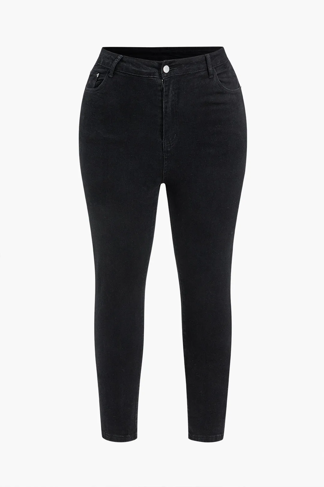 Plus størrelse denim -knap lynlås jeans sold by Micas