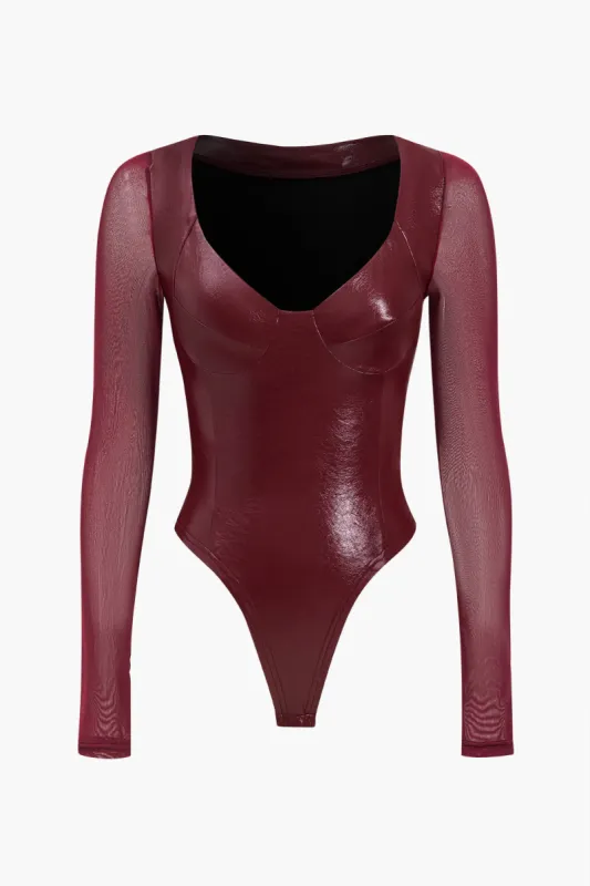 Faux læder bustier langærmet bodysuit sold by Micas