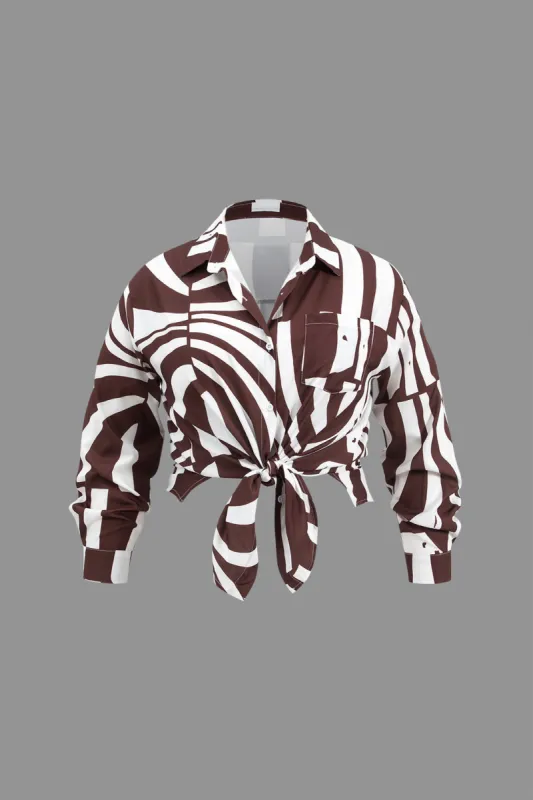 Plus Size Abstract Print Button Long-Sleeve Pocket Shirt sold by Micas