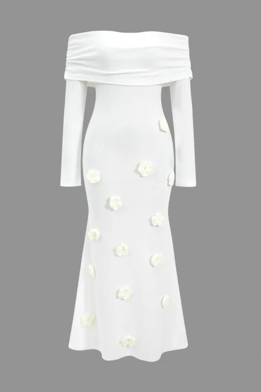 3D Floral Knit Off Shoulder Long Sleeve Dress sold by Micas
