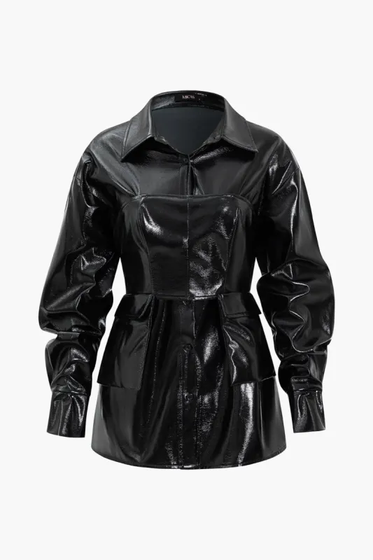 Faux Leather Long Sleeve Corset Waist Mini Dress sold by Micas