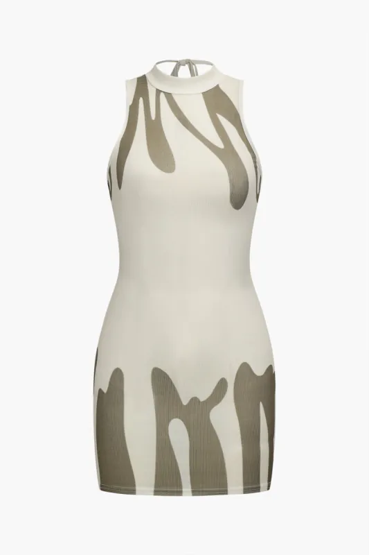 Abstract Print Backless Tie-Up Sleeveless Mini Dress sold by Micas